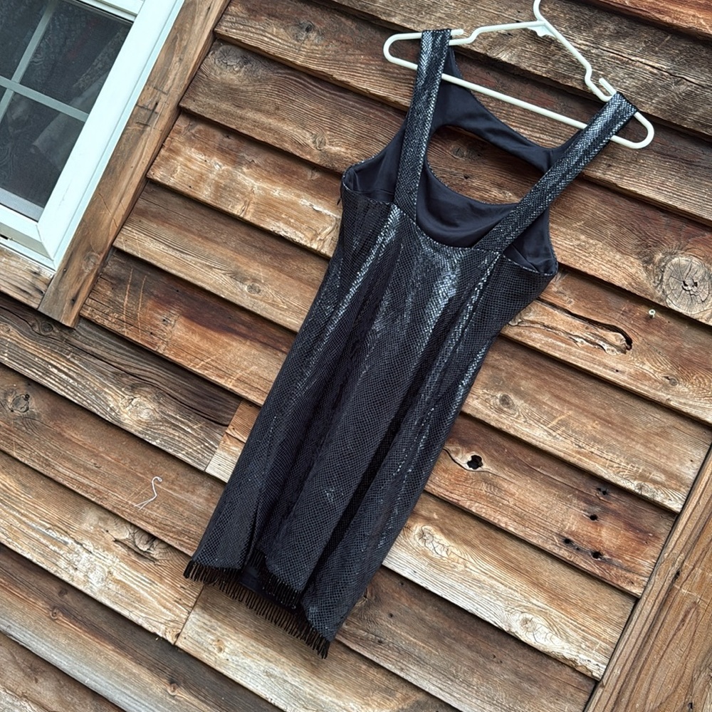 JANINE party vintage Elegant Black Sleeveless Dress asymmetrical mini beaded - Picture 10 of 13